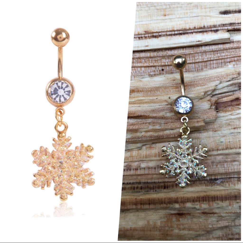 Gold Snowflake Belly Button Navel Ring